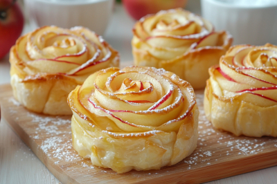 Нарезаю тесто на полоски и просто закручиваю: через 20 минут яблочные розочки готовы, красивый десерт к чаю