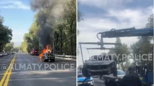 Иномарка JAC вспыхнула на ходу в Алматы